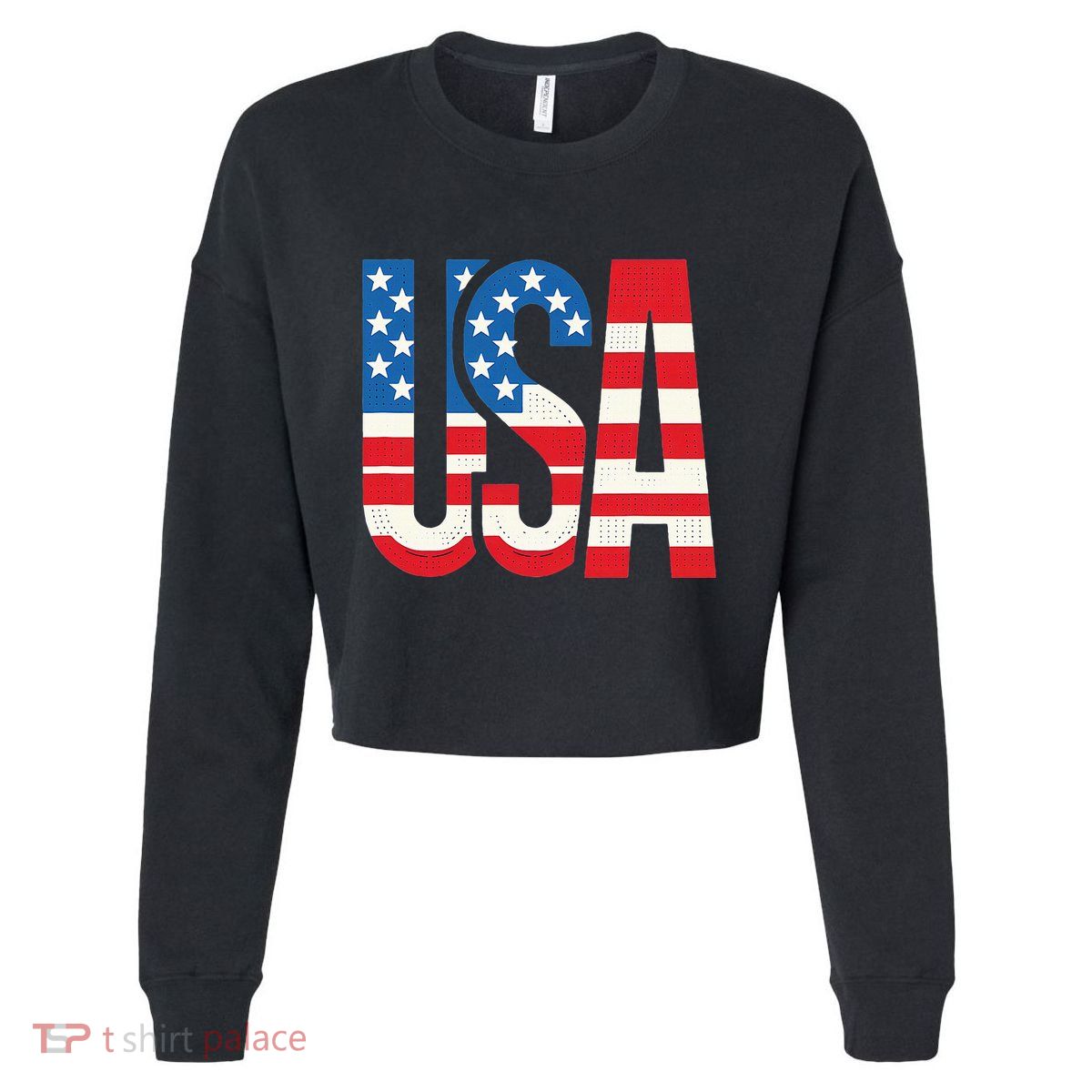 American Flag Usa Patriotic Us 4th Of July Cropped Pullover Crew