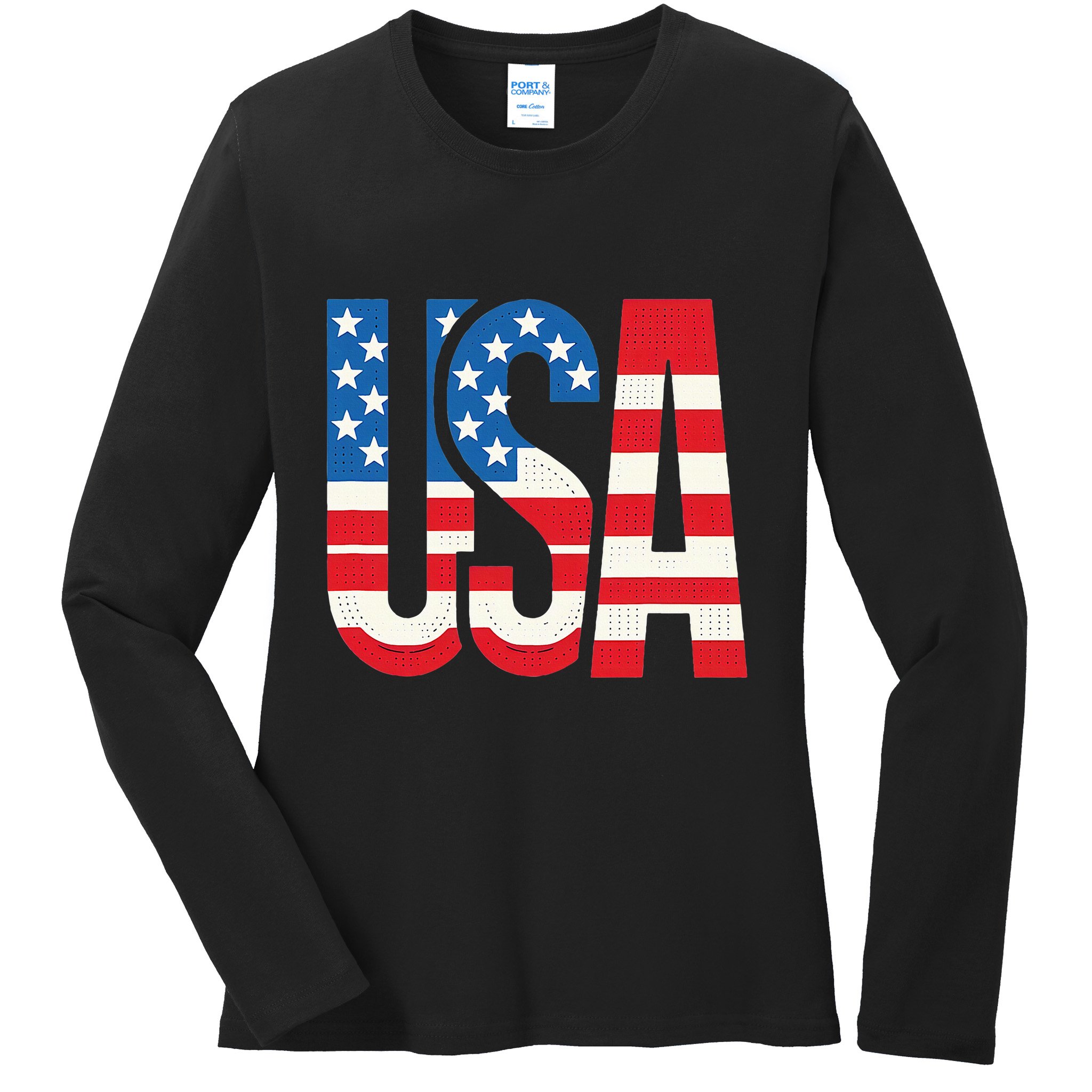 American Flag Usa Patriotic Us 4th Of July Ladies Long Sleeve Shirt