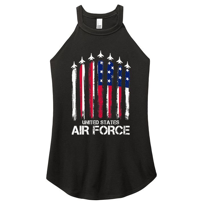 Air Force US Veterans American Flag 4th Of July Patriotic Women's Perfect Tri Rocker Tank