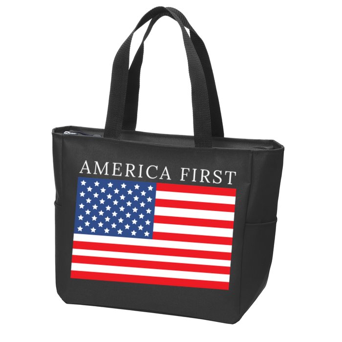 America First USA Flag Zip Tote Bag