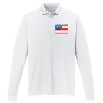 America First USA Flag Performance Long Sleeve Polo