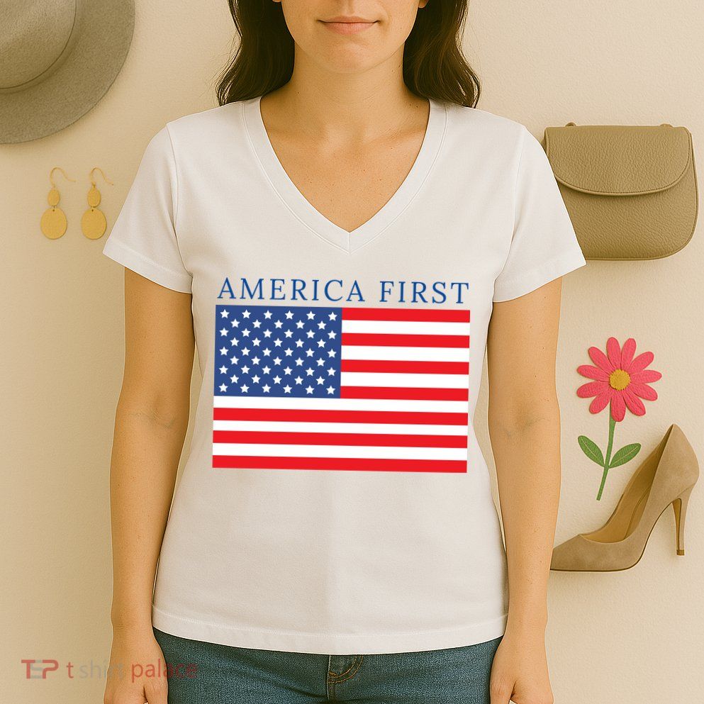 America First USA Flag Women's V-Neck T-Shirt