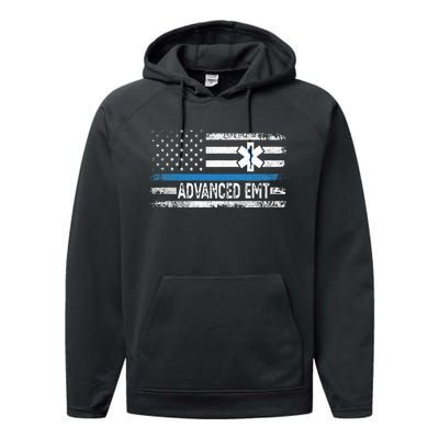 American Flag USA Advanced EMT AEMT Medical Technician Performance Fleece Hoodie