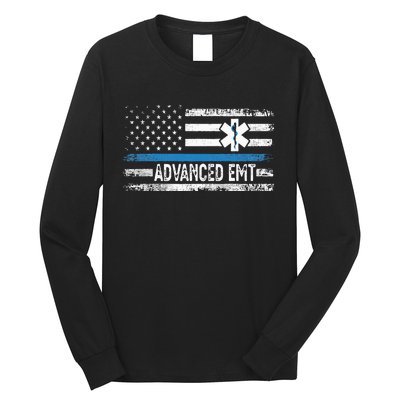 American Flag USA Advanced EMT AEMT Medical Technician Long Sleeve Shirt