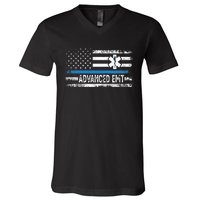 American Flag USA Advanced EMT AEMT Medical Technician V-Neck T-Shirt