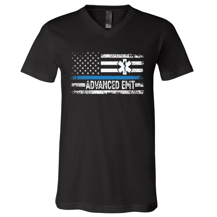 American Flag USA Advanced EMT AEMT Medical Technician V-Neck T-Shirt