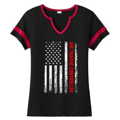 American Flag Us Air Traffic Control Gift Ladies Halftime Notch Neck Tee