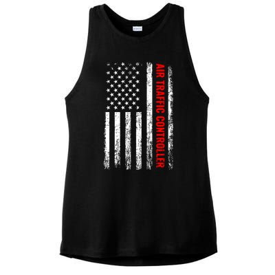 American Flag Us Air Traffic Control Gift Ladies PosiCharge Tri-Blend Wicking Tank