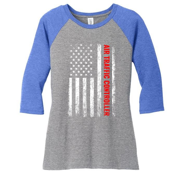 American Flag Us Air Traffic Control Gift Women's Tri-Blend 3/4-Sleeve Raglan Shirt