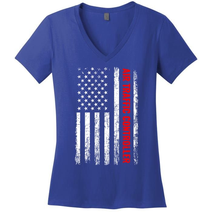 American Flag Us Air Traffic Control Gift Women's V-Neck T-Shirt