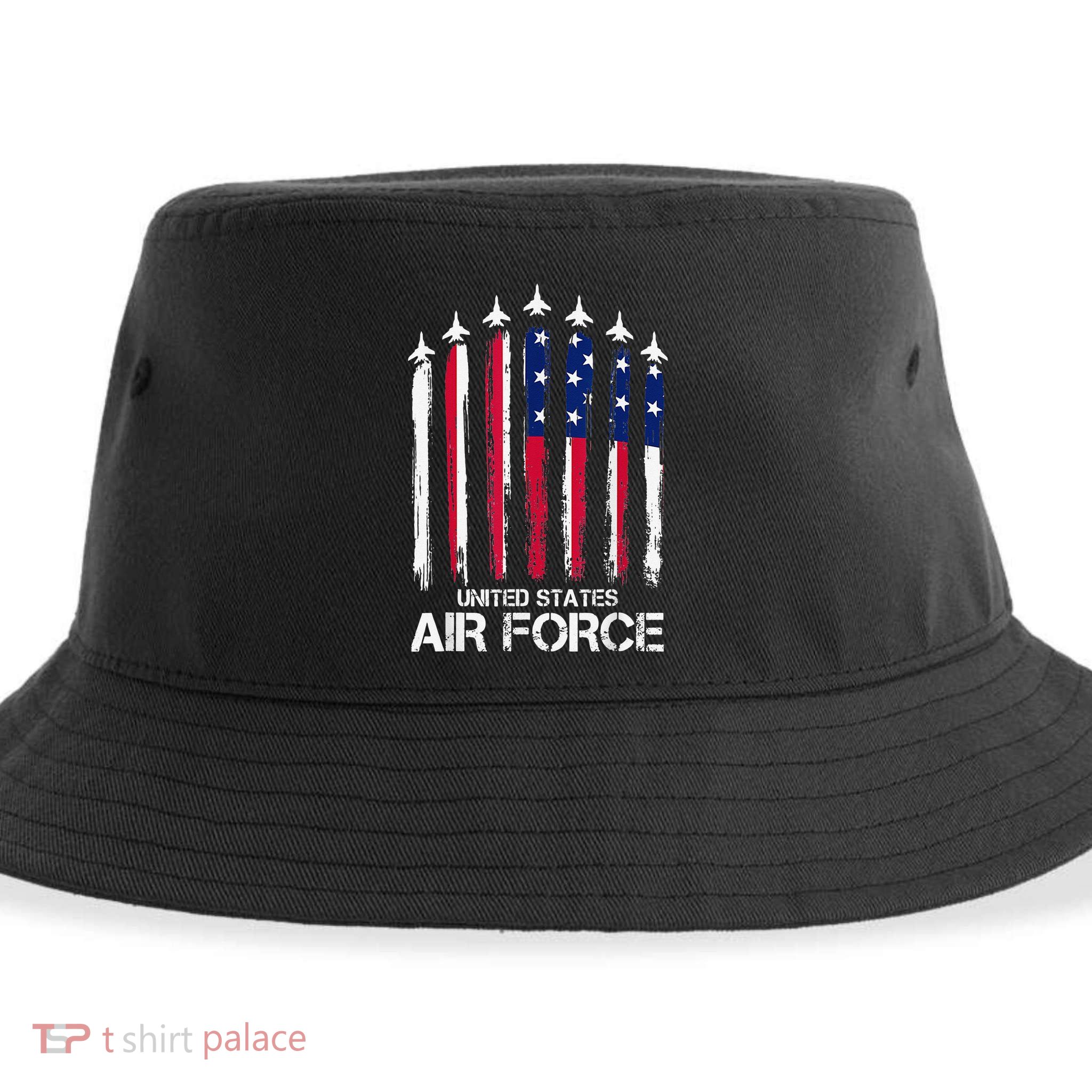 Air Force US Veterans American Flag 4th of July Patriotic Sustainable Bucket Hat