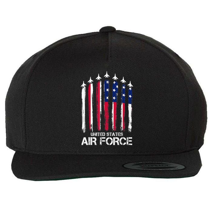 Air Force US Veterans American Flag 4th of July Patriotic Wool Snapback Cap