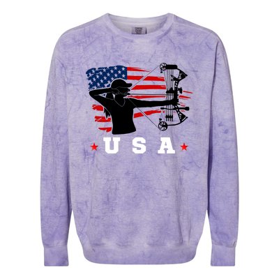 American Flag USA, Patriotic Sports, American Flag Archery Colorblast Crewneck Sweatshirt