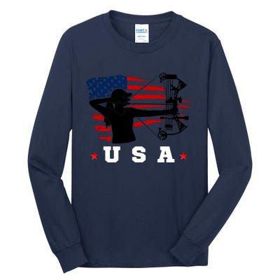 American Flag USA, Patriotic Sports, American Flag Archery Tall Long Sleeve T-Shirt