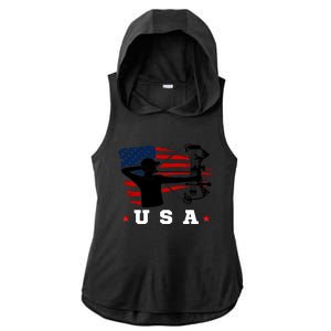 American Flag USA, Patriotic Sports, American Flag Archery, Patriotic Sports Ladies PosiCharge Tri-Blend Wicking Draft Hoodie Tank