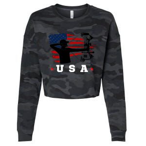 American Flag USA, Patriotic Sports, American Flag Archery, Patriotic Sports Cropped Pullover Crew