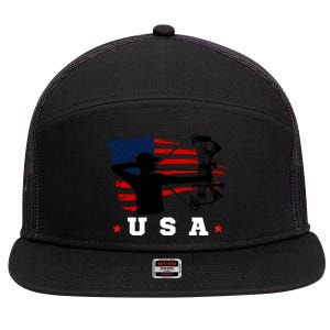 American Flag USA, Patriotic Sports, American Flag Archery, Patriotic Sports 7 Panel Mesh Trucker Snapback Hat