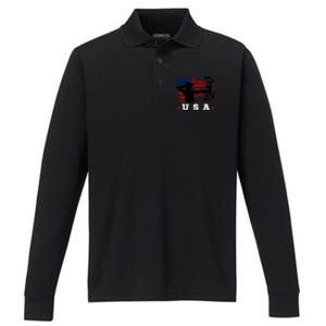 American Flag USA, Patriotic Sports, American Flag Archery, Patriotic Sports Performance Long Sleeve Polo