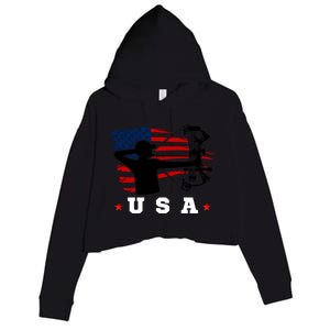 American Flag USA, Patriotic Sports, American Flag Archery, Patriotic Sports Crop Fleece Hoodie