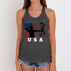 American Flag USA, Patriotic Sports, American Flag Archery, Patriotic Sports Women's Knotted Racerback Tank