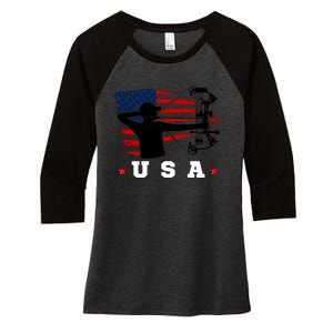 American Flag USA, Patriotic Sports, American Flag Archery, Patriotic Sports Women's Tri-Blend 3/4-Sleeve Raglan Shirt