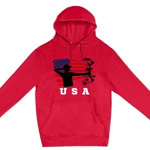 American Flag USA, Patriotic Sports, American Flag Archery, Patriotic Sports Premium Pullover Hoodie