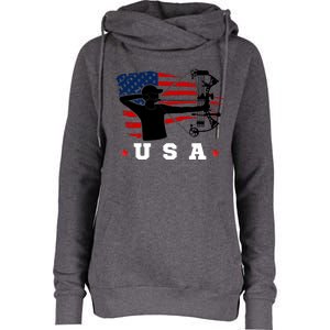 American Flag USA, Patriotic Sports, American Flag Archery, Patriotic Sports Womens Funnel Neck Pullover Hood