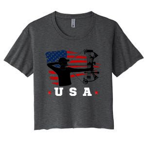 American Flag USA, Patriotic Sports, American Flag Archery, Patriotic Sports Women's Crop Top Tee