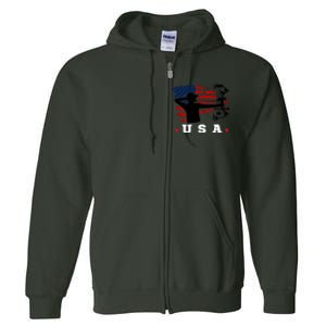 American Flag USA, Patriotic Sports, American Flag Archery, Patriotic Sports Full Zip Hoodie