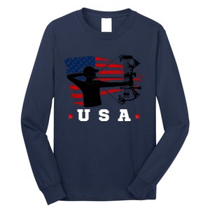 American Flag USA, Patriotic Sports, American Flag Archery, Patriotic Sports Long Sleeve Shirt