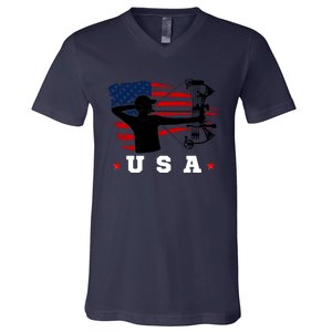 American Flag USA, Patriotic Sports, American Flag Archery, Patriotic Sports V-Neck T-Shirt