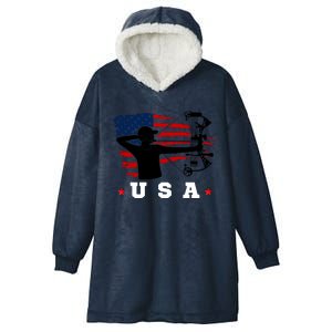 American Flag USA, Patriotic Sports, American Flag Archery, Patriotic Sports Hooded Wearable Blanket