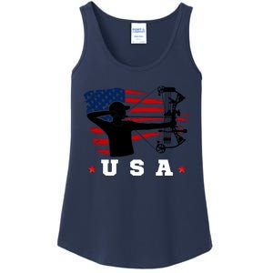 American Flag USA, Patriotic Sports, American Flag Archery, Patriotic Sports Ladies Essential Tank