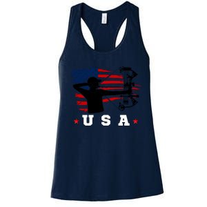 American Flag USA, Patriotic Sports, American Flag Archery, Patriotic Sports Women's Racerback Tank