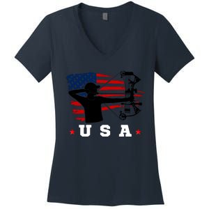 American Flag USA, Patriotic Sports, American Flag Archery, Patriotic Sports Women's V-Neck T-Shirt