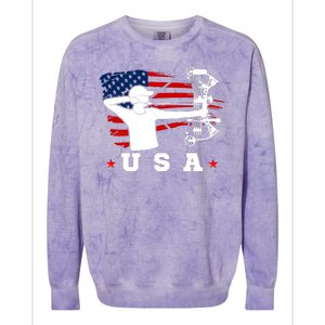 American Flag USA, Patriotic Sports, American Flag Archery, USA Archery Colorblast Crewneck Sweatshirt