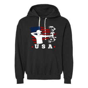 American Flag USA, Patriotic Sports, American Flag Archery, USA Archery Garment-Dyed Fleece Hoodie