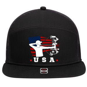 American Flag USA, Patriotic Sports, American Flag Archery, USA Archery 7 Panel Mesh Trucker Snapback Hat