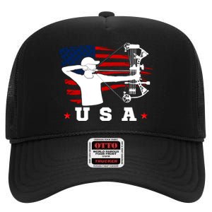 American Flag USA, Patriotic Sports, American Flag Archery, USA Archery High Crown Mesh Back Trucker Hat