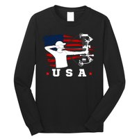 American Flag USA, Patriotic Sports, American Flag Archery, USA Archery Long Sleeve Shirt