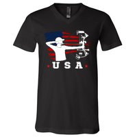 American Flag USA, Patriotic Sports, American Flag Archery, USA Archery V-Neck T-Shirt