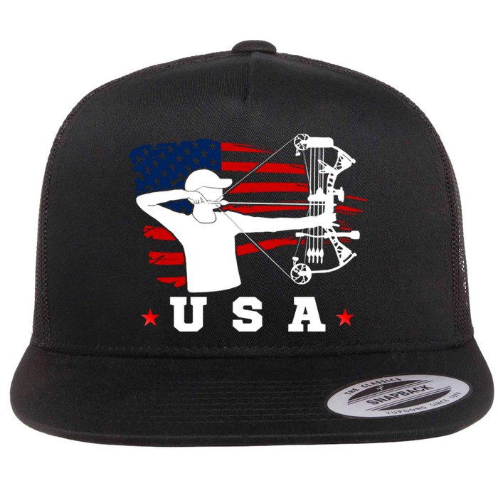 American Flag USA, Patriotic Sports, American Flag Archery, USA Archery Flat Bill Trucker Hat