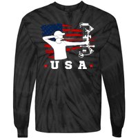 American Flag USA, Patriotic Sports, American Flag Archery, USA Archery Tie-Dye Long Sleeve Shirt