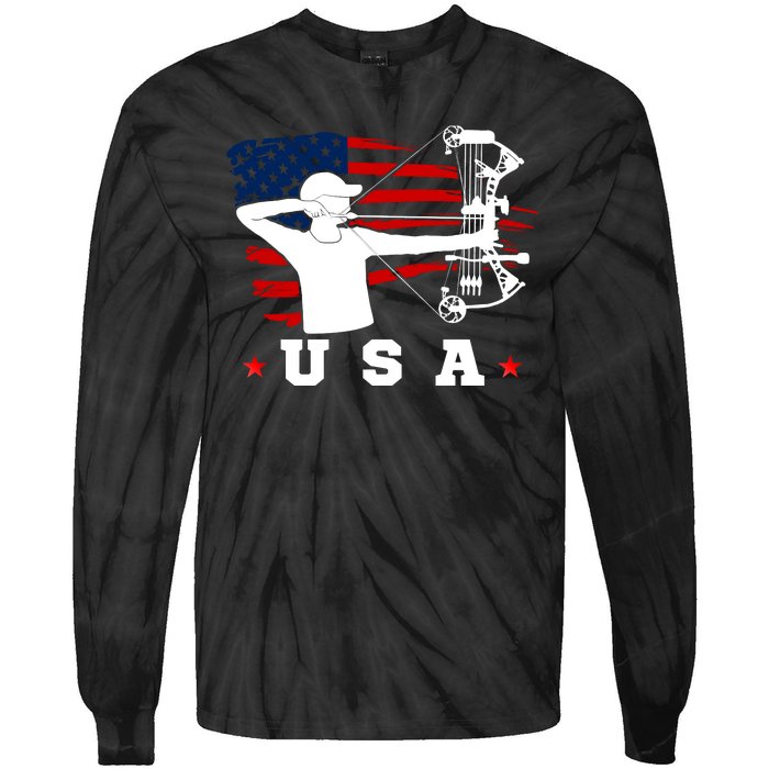 American Flag USA, Patriotic Sports, American Flag Archery, USA Archery Tie-Dye Long Sleeve Shirt