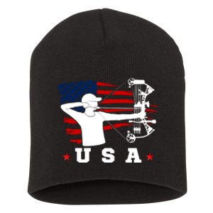 American Flag USA, Patriotic Sports, American Flag Archery, USA Archery Short Acrylic Beanie