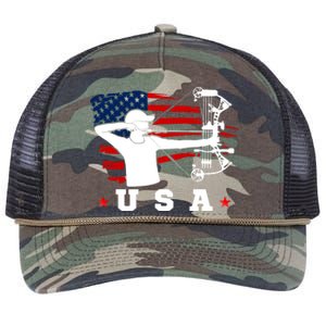 American Flag USA, Patriotic Sports, American Flag Archery, USA Archery Retro Rope Trucker Hat Cap