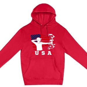 American Flag USA, Patriotic Sports, American Flag Archery, USA Archery Premium Pullover Hoodie