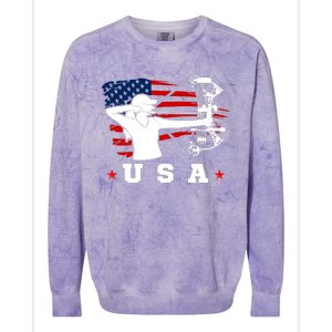 American Flag USA, Patriotic Sports, American Flag Archery, Cute Archery Colorblast Crewneck Sweatshirt