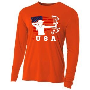 American Flag USA, Patriotic Sports, American Flag Archery, Cute Archery Cooling Performance Long Sleeve Crew