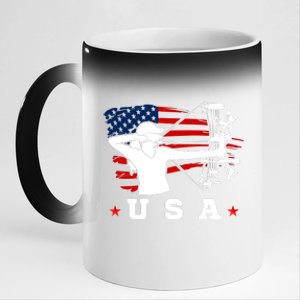 American Flag USA, Patriotic Sports, American Flag Archery, Cute Archery 11oz Black Color Changing Mug